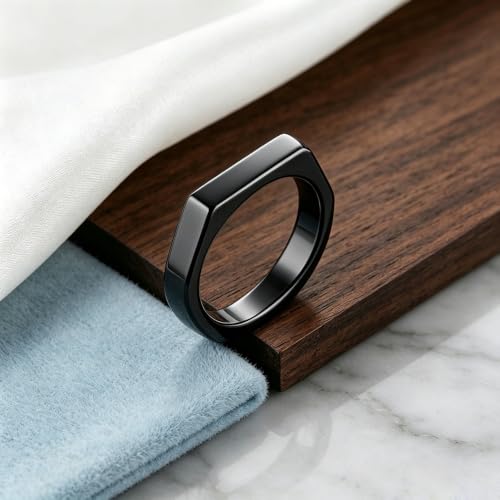 Square Signet Style Titanium Steel Classical Wedding Engagement Ring | Classical Simple Plain Wedding Engagement Statement Ring,Square Shape Signet Style Titanium steel Steel - color: Black