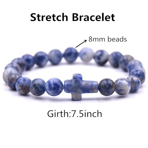 Beaded Bracelets Cross Bracelet for Women Men Lava Rock Turquoise Tiger Eye Natural Bracelet Anxiety Healing - color: 5Pcs-coloured cross