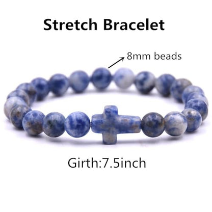 Beaded Bracelets Cross Bracelet for Women Men Lava Rock Turquoise Tiger Eye Natural Bracelet Anxiety Healing - color: 5Pcs-coloured cross