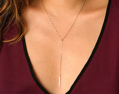 Dcfywl731 Minimal Dainty Gold Plated Dangle Earrings Layered Bar Pendant Neckalce Gold Long Y-Necklace Gold Earrings and Necklaces Set Delicate Lariat Chain Jewelry for Women - color: B3: gold long necklaces