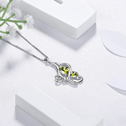 Butterfly Heart Necklace Birthstone Pendant Necklace Earrings Bracelet Women 925 Sterling Silver Animal Butterflies Birthstone Pendant Crystal Birthday Jewelry Wedding Gift - color: H.August-necklace