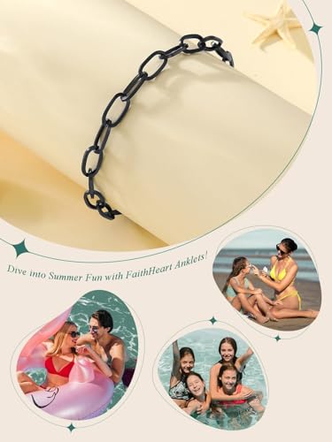 FaithHeart Waterproof Ankle Bracelets for Women, 1/2/3Pcs Non Tarnish Stainless Steel Layered Anklet Set Paperclip Figaro Cuban Link Chain Dainty Summer Beach Jewelry Gift Adjustable Size - style: c.Paperclip - Black