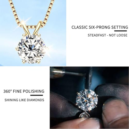 1Ct Cubic Zirconia Necklaces for Women Dainty Solitaire Simulated Diamond White Gold Pendant,Silver Clavicle Choker Adjustable Box Chain,Luxury Trendy Jewelry for Anniversary Her Mom Wife Gifts - color: Gold