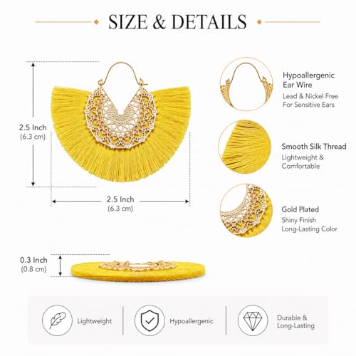 Tassel Hoop Earring Statement Thread Dangle Earrings Stylish Long Fringe Drop Earrings Lightweight Long Swingy French Hook Earrings for Women - color: A Pink