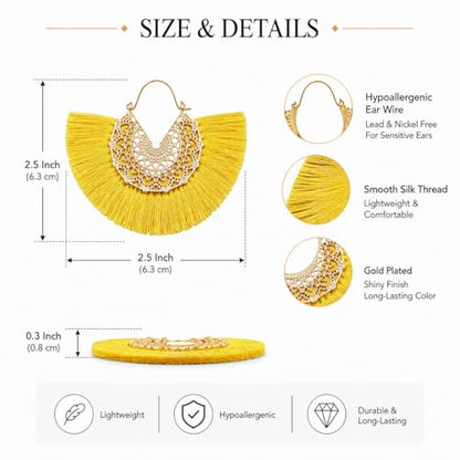 Tassel Hoop Earring Statement Thread Dangle Earrings Stylish Long Fringe Drop Earrings Lightweight Long Swingy French Hook Earrings for Women - color: A Green