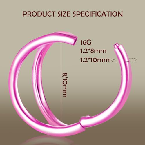 Titanium Septum Rings, Nose Rings Hoops for Women, Segment Nose Rings 16G 8mm/10mm Hypoallergenic Cartilage Conch Helix Rook Hoop Earrings - color: Double Stacked-Pink, size: 16 Gauge 8mm