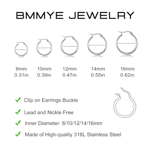 5-10 Pairs Small Gold Silver Hoop Earrings for Women, Stainless Steel Earrings Set Mens Lightweight Thin Hypoallergenic Small Hoops Set - style: 5pcs-Silver 8-16mm