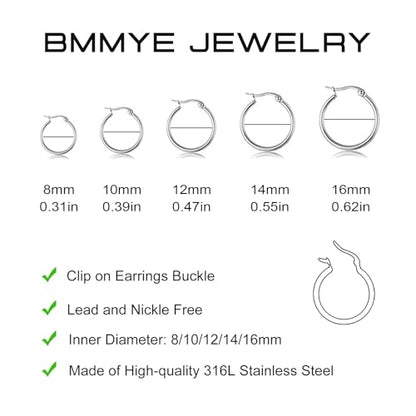 5-10 Pairs Small Gold Silver Hoop Earrings for Women, Stainless Steel Earrings Set Mens Lightweight Thin Hypoallergenic Small Hoops Set - style: 5pcs-Silver 8-16mm