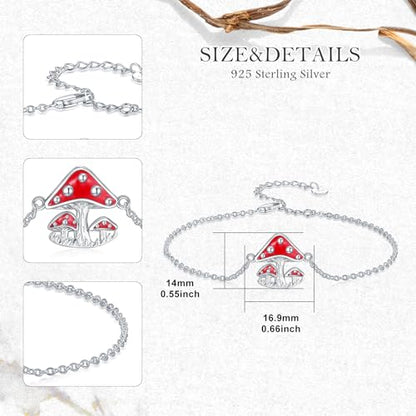 925 Sterling Silver Anklet Foot Bracelet with Crystal from Austria, Anklet Jewelry Gifts for Women 11 Inch Adjustable - style: Mushroom