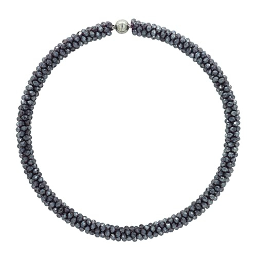 Hand Knotted Beads Statement Necklace Bracelet Jewelry Set Artificial Crystal Choker for Women- Handmade Beaded Strand Sparkly Faceted Crystal Rondelle-17inches, 30 Colors - color: Purple-AB