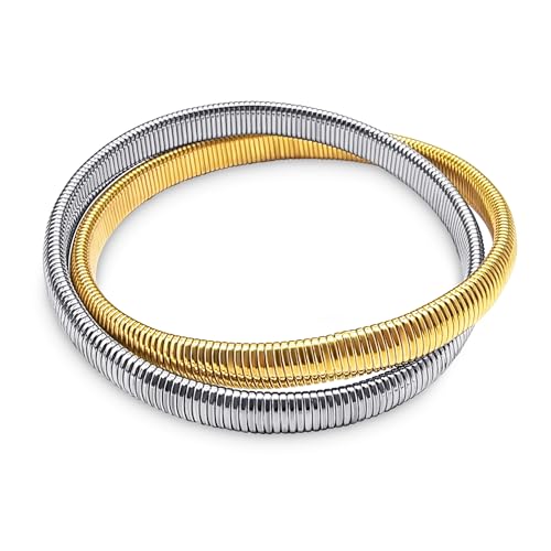 Bling Jewelry Omega Cobra Bangle Stretch Bracelet Rose Gold Silver Tone Stainless Steel - color: Two-Tone