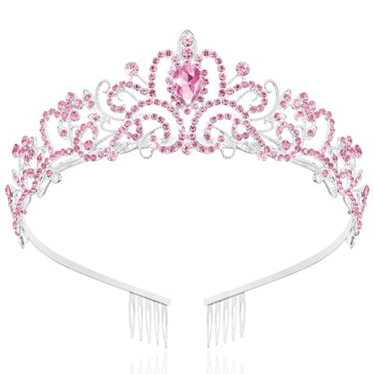TAROSE Tiaras for Women, Birthday Crown and Sash for Girls | Birthday Sash Sunglasses Outfit, Birthday Gift for Women Girls, Goddess Crown Bride/Halloween/Prom/Party/Costume - color: 1 I. Silver+full Pink