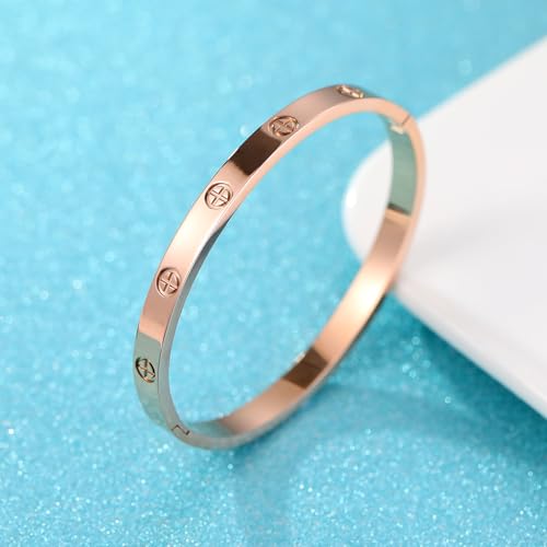 Friendship Love Bracelet for Women, 18K Gold Plated Titanium Steel Cuff - color: Rose Gold, size: Cross 7''