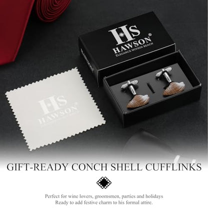 HAWSON Various Unique Cuff Links Mens, Animal/Tactical/Music/Holiday/Cufflinks, Themed Wedding Dinner Party Gift Suit Accessories - style: Conch Shell