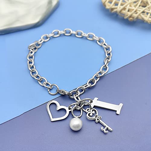 Initial A-Z Bracelets Gift for Women Girls Stainless Steel Chain Bracelet 26 Alphabet Jewelry Gifts for Birthday Anniversary Letter Bracelet Monogram Gifts for Sister Friend Girlfriends Mom 8.26 Inch - color: I