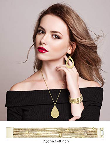 Hicarer 4 Pcs Jewelry Sets for Women Glitter Necklace and Earring Set Multi Layer Bracelet Costume Jewelry Sets for Bridal Shower Wedding - color: Gold