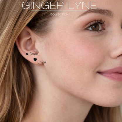 Titanium Heart CZ Labret Stud Earrings for Piercings by Ginger Lyne 6Pc Set G23 Screw Front Flat Back Body Jewelry 2 pair post 6mm, 8mm Cartilage, Helix, Tragus, Lip, Conch, Lobe - color: 3mm-Black