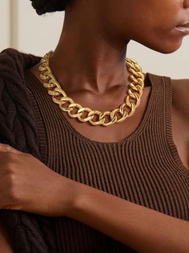 ChainsPro Cuban Link Chain for Women,Stainless Steel Chunky Necklace Silver/Gold Plated Thick Chain Choker, 12/16/20 mm Width,18" and 20" Punk Hip Hop Trendy Non Tarnish Jewelry Gifts - color: Gold Plated, style: 20mm-18"