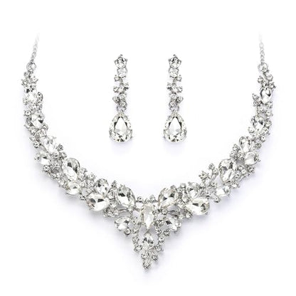 Women's Wedding Statement Necklace Dangle Earring Jewelry | Austrian Crystal Teardrop Cluster,Necklaces Earrings Set for Bride Bridesmaid,Prom Accessories - color: 10-Clear Rhodium-Tone