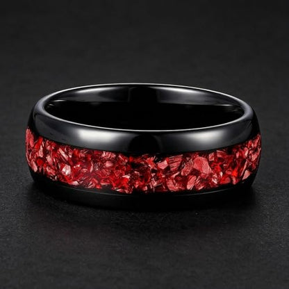 4mm/8mm Tungsten Wedding Bands for Men Women Ruby/Morganite/Emerald | Aquamarine/Zirconia, Black/Rose Gold/14K Gold, Engagement Promise Ring, Anniversary Valentine Day Birthday Gift for Him/Her - color: 8mm Black and Red