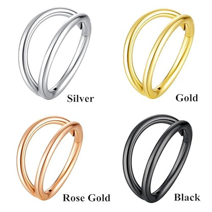 ORANGELOVE Double Hoop Nose Ring 18G 16G 316L Surgical Steel Cartilage Earring Septum Jewelry Seamless Hinged Clicker Segment Ring Conch Daith Tragus Helix Rook Piercing Earring Lip Ring - color: Silver, size: 1pc 18 Gauge 10mm