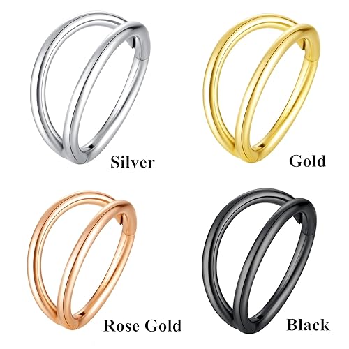 ORANGELOVE Double Hoop Nose Ring 18G 16G 316L Surgical Steel Cartilage Earring Septum Jewelry Seamless Hinged Clicker Segment Ring Conch Daith Tragus Helix Rook Piercing Earring Lip Ring - color: Silver, size: 2pcs 16 Gauge 8mm