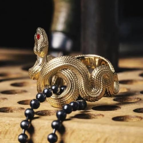 HAIXIAN Unisex Cool Wrap Snake Ring,Retro 14K Yellow Gold Plated Punk Gothic Cocktail Party Biker Snake Animal Ring for Men Women