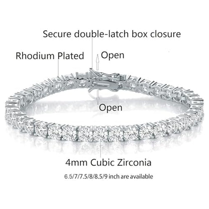 MDFUN 18k White Gold Plated CZ Tennis Bracelet, 4MM Cubic Zirconia Charm Bracelet for Women Men - style: 7.0" tennis bracelet