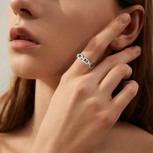 VNOX 18K Gold Plated/Silver Stainless Steel Cuff Link Ring for Women - color: Silver-Link