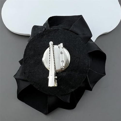 Satin Rose Flower Large Brooch Lapel Pins Handmade Fabric Flower Brooches Pin Classic for Wedding Party Dance Banquet for Women Men Dress Suit Clothes Accessories JewelryGifts 110mm - color: Black