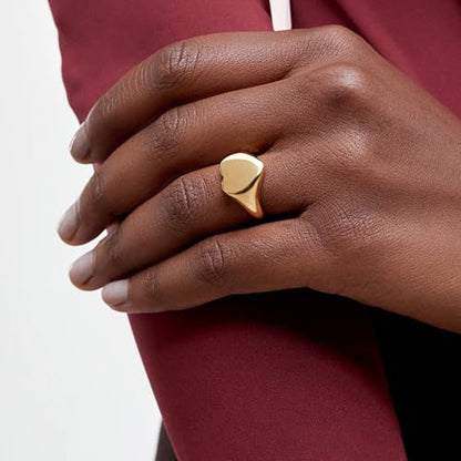 Hey Harper Gold Ring for Women - Gold Plated Stacking Waterproof & Sweatproof Jewerly Ring - Everday Non Tarnish Cute Fashion Circle Rings - style: Heartbeat Ring