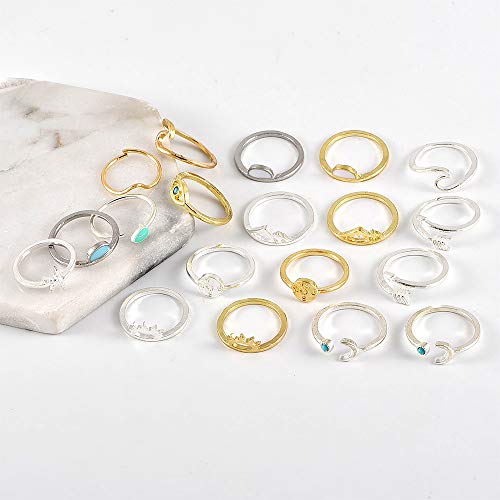 HUJUON 7-19pcs Star Moon Knuckle Rings for Women Boho Silver Stackable Rings Set Joint Midi Finger Stacking Rings - style: Star Moon Knuckle Rings