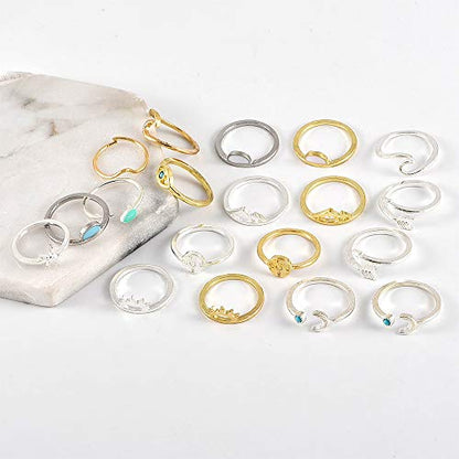 HUJUON 7-19pcs Star Moon Knuckle Rings for Women Boho Silver Stackable Rings Set Joint Midi Finger Stacking Rings - style: Star Moon Knuckle Rings