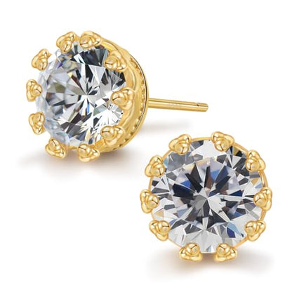 Hypoallergenic Cubic Zirconia Stud Earrings for Women & Men 24K Gold Plated Sterling Silver Post, CZ Simulated Diamond Halo Studs Sensitive Ear Friendly Gift (ED-31) - color: Gold 02