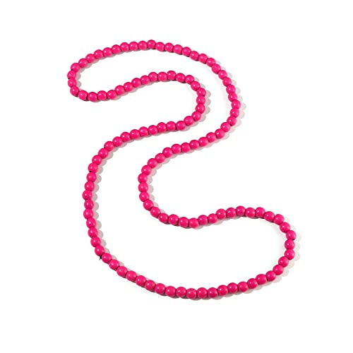 COLORFUL BLING 8MM Natural Wood Bead Necklace Africa Wooden Chain Statement Unisex Chunky Strand Necklaces Hip Hop Jewelry - color: pink