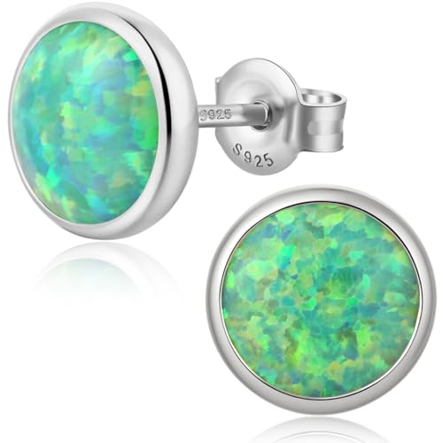 Jiamiaoi 18K White Gold Plated Opal Earrings s925 Sterling Silver Opal Stud Earrings Hypoallergenic Earring Studs For Women Men, 6mm-8mm Options - color: c-green silver, size: 8mm