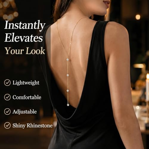 Back Necklace for Backless Dress Rhinestone Body Chain Jewelry for Women Backdrop Necklace Bridal Dress Crystal Wedding Jewelry Gift - color: A1:gold back necklace