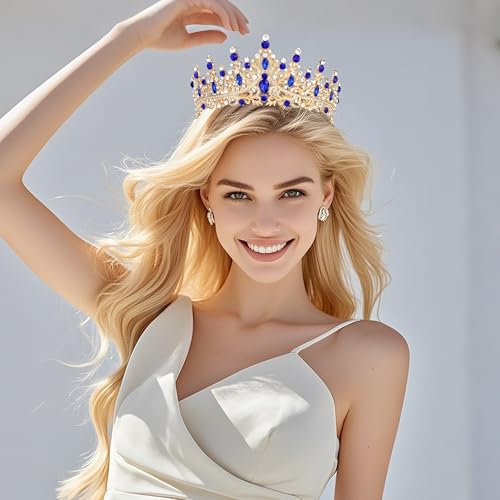 Tiaras and Crowns for Women Crystal Princess Tiaras Rhinestone Queen Crowns For Wedding Bridal Birthday Prom Pageant Party (Tiara 100) - color: Gold Blue