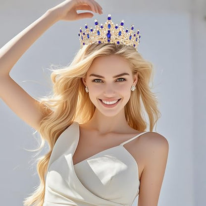 Tiaras and Crowns for Women Crystal Princess Tiaras Rhinestone Queen Crowns For Wedding Bridal Birthday Prom Pageant Party (Tiara 100) - color: Gold Blue