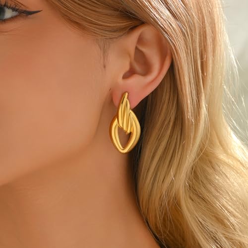 Chunky Stud Earrings for Women 18K Gold Plated Large Square Rectangle Geometric Round Swirl Stud Earrings Trendy Irregular Hammered Statement Earrings - color: Wing-Gold