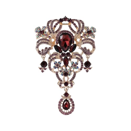 YOQUCOL Retro Austrian Crystal Big Brooch Pin for Women Large Flower Shape Brooches Lapel Pins for Sweater,Coat Dress Accessories - color: A-Deep Purple