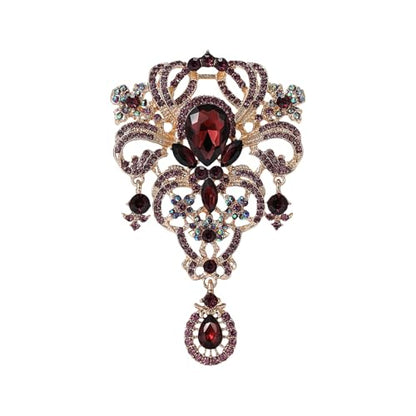YOQUCOL Retro Austrian Crystal Big Brooch Pin for Women Large Flower Shape Brooches Lapel Pins for Sweater,Coat Dress Accessories - color: A-Deep Purple