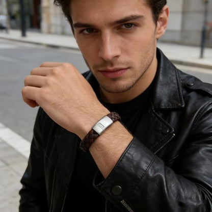 Italian Men's Leather Bracelet Jewelry Gift | Men's Accessory, Leather Band, Stainless Steel, Wrist Bracelet