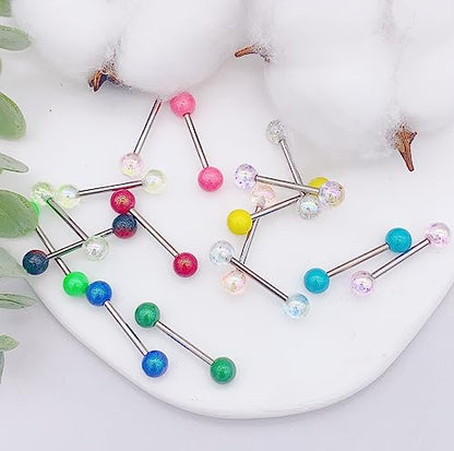 30-200Pcs 14G Surgical Steel Tongue Rings for Women Stainless Steel Nipple Rings Barbell Body Piercing - color: F: 32pcs