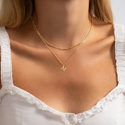 Initial Necklaces for Women Dainty Gold Silver Layered Letter Pendant Necklace Cute Figaro Chain Choker Necklace Personalized Trendy Stuff Jewelry Stack Gift for Women Her - color: Gold, style: M