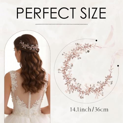 Bridal Headpiece Wedding Headband Rhinestone Hair Accessories for Birthday Party First Communion (Rose Gold) - color: Rose Gold