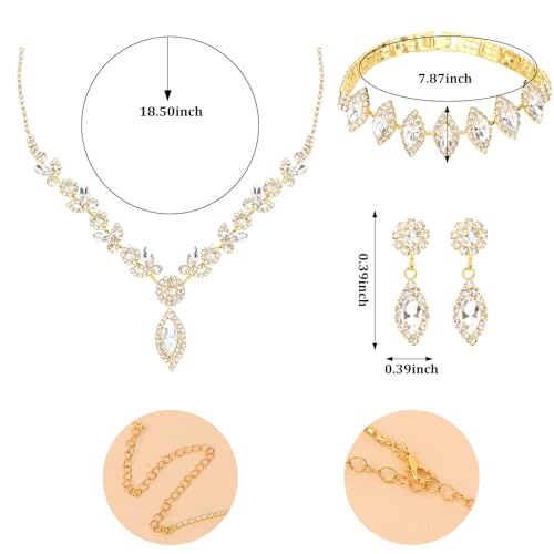 Bridal Jewelry Set for Wedding Prom Jewelry Set for Women Sparkly Rhinestone Necklace Earrings Bracelet Sets for Bride Bridesmaid Quinceanera Costume Accessories - style: E
