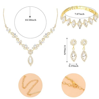 Bridal Jewelry Set for Wedding Prom Jewelry Set for Women Sparkly Rhinestone Necklace Earrings Bracelet Sets for Bride Bridesmaid Quinceanera Costume Accessories - style: E