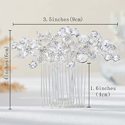 Olbye Wedding Hair Comb Rhinestone Bridal Pieces Flower Silver Crystal Headpiece for Bridesmaids and Brides (Silver) - color: Silver