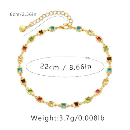 Ankle Bracelets for Women 18K Gold Plated Anklet for Women Gold Charm Anklet Waterproof Summer Beach Foot Chain Jewelry Gifts - style: square colorful cubic zirconia